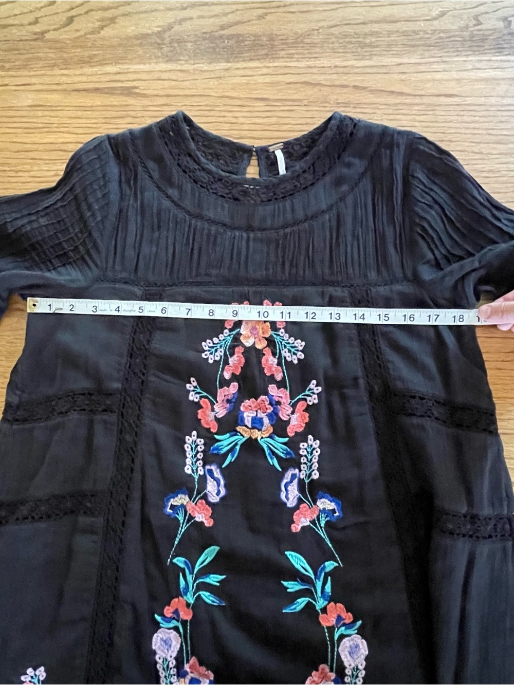 Free People Perfectly Victorian Black Embroidered Mini Dress Size Small Boho - Picture 10 of 13
